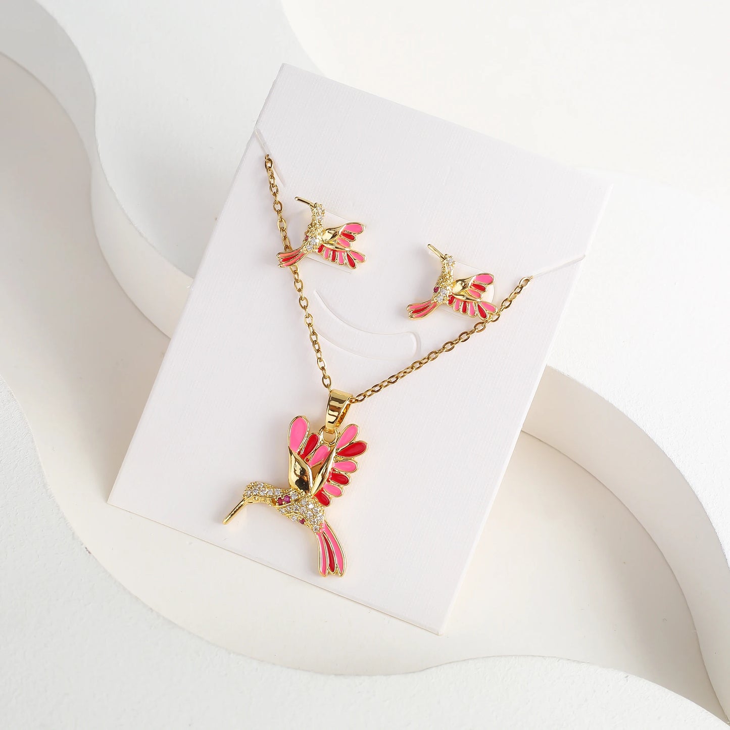 6 Colore New Fashion Diamonds Hummingbird Pendant Necklace Earring Set Charms Ladies Animal Bird Accessories Party Birthday Gift