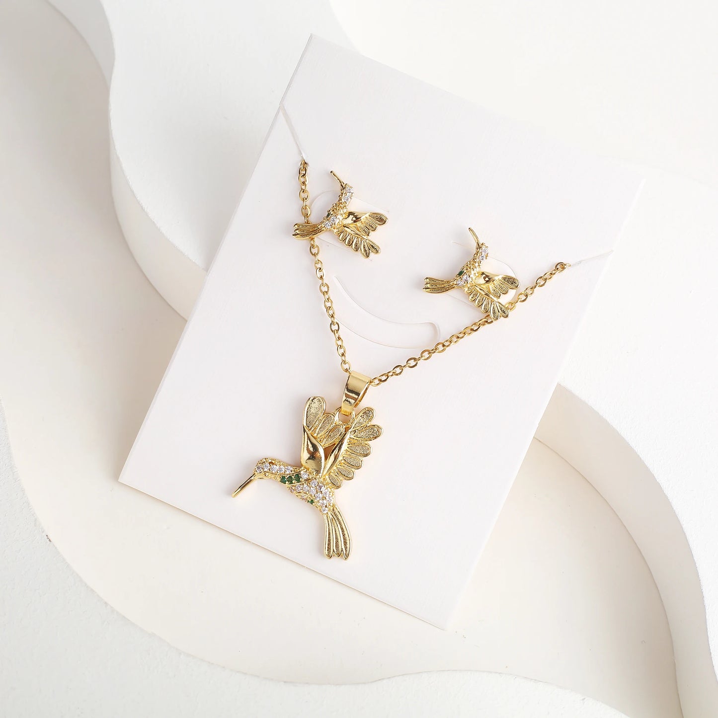 6 Colore New Fashion Diamonds Hummingbird Pendant Necklace Earring Set Charms Ladies Animal Bird Accessories Party Birthday Gift