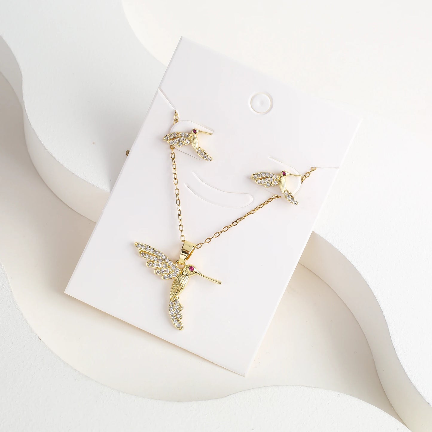 6 Colore New Fashion Diamonds Hummingbird Pendant Necklace Earring Set Charms Ladies Animal Bird Accessories Party Birthday Gift