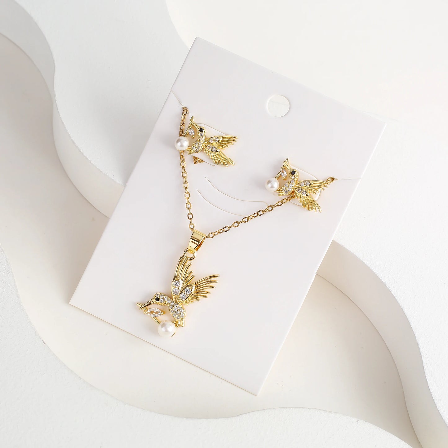 6 Colore New Fashion Diamonds Hummingbird Pendant Necklace Earring Set Charms Ladies Animal Bird Accessories Party Birthday Gift