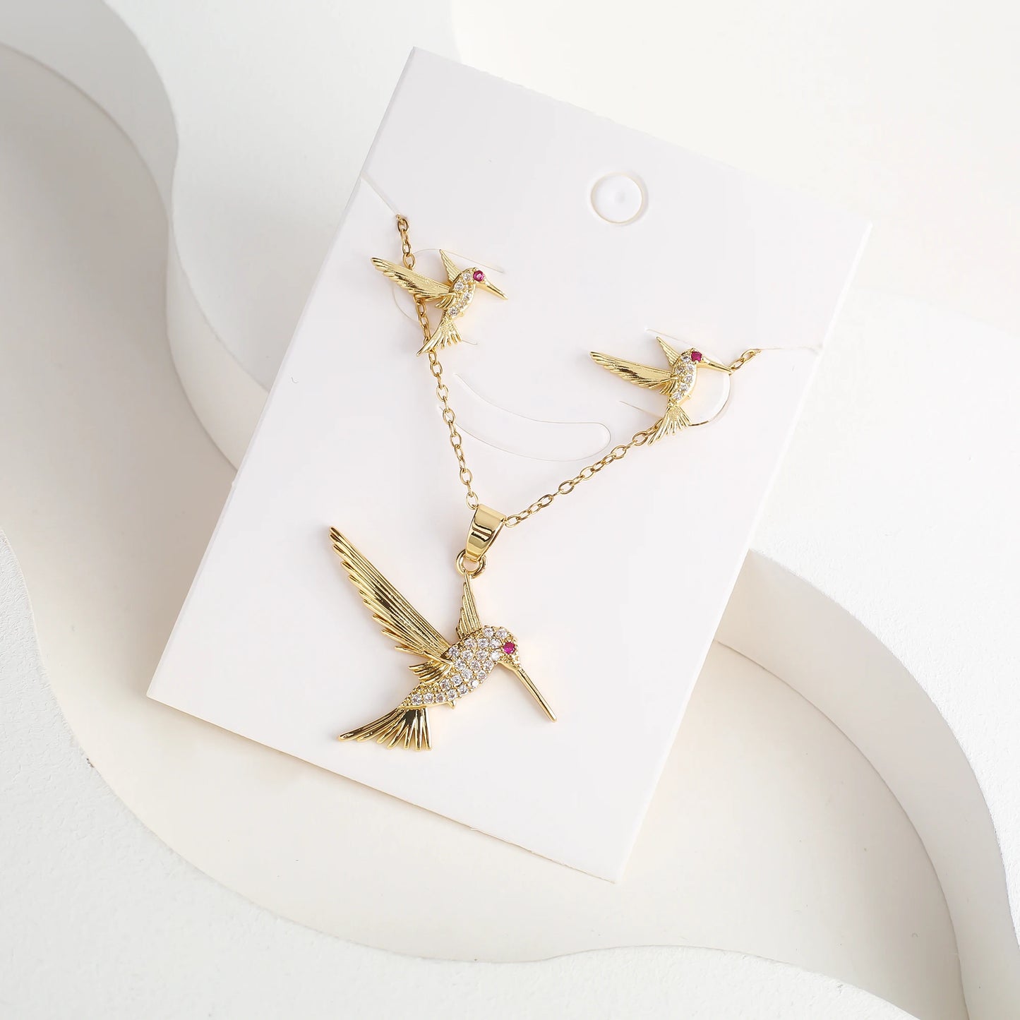 6 Colore New Fashion Diamonds Hummingbird Pendant Necklace Earring Set Charms Ladies Animal Bird Accessories Party Birthday Gift