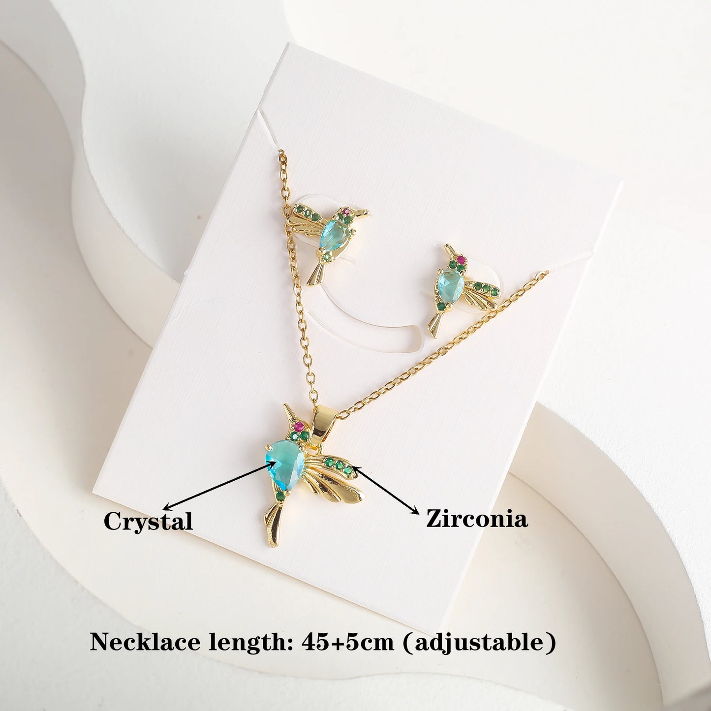Classic Crystal Hummingbird Pendant Necklace Earring Set 7 Color Zirconia Animal Bird Necklace Girls Party Birthday Wedding Gift