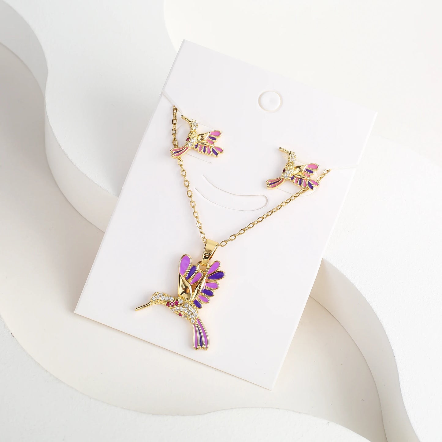 6 Colore New Fashion Diamonds Hummingbird Pendant Necklace Earring Set Charms Ladies Animal Bird Accessories Party Birthday Gift