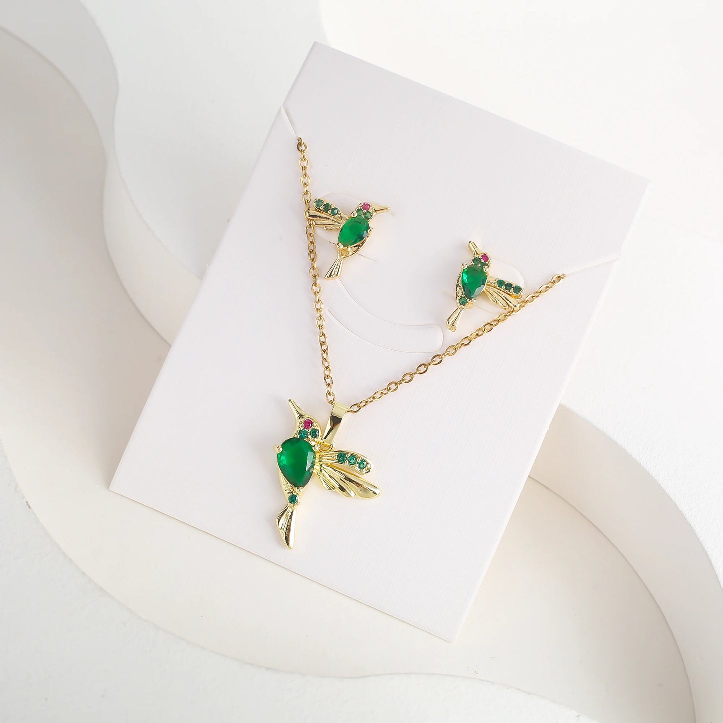 Classic Crystal Hummingbird Pendant Necklace Earring Set 7 Color Zirconia Animal Bird Necklace Girls Party Birthday Wedding Gift
