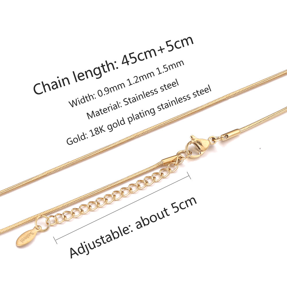 5pcs Wholesale 0.9/1.2/1.5mm Plated 18K Gold Snake Round Chain Necklace for Men Women Silver Necklaces Fashion DIY Jewelry