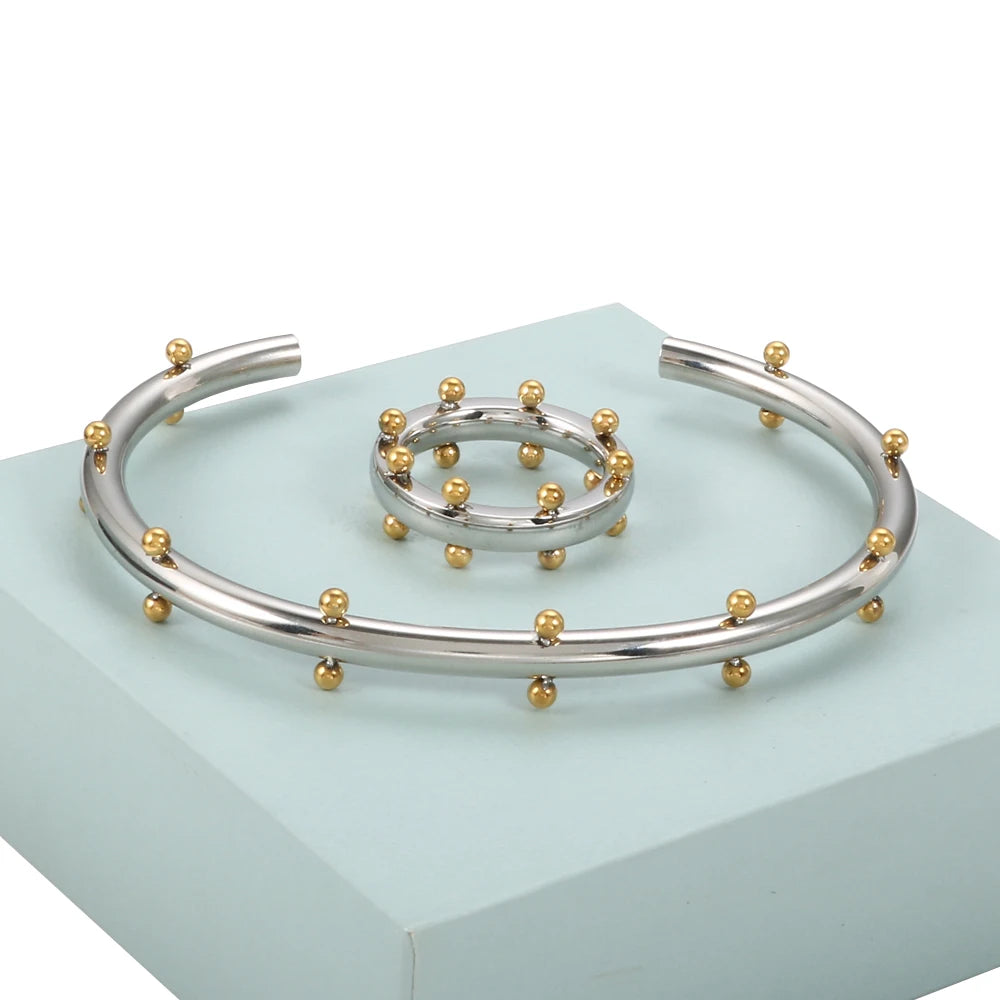 Trendy Round Ball Beaded Bracelets Bangles High Quality Stainless Steel Twist Balls Dots Bead Bangle for Women Jewelry Wholesale