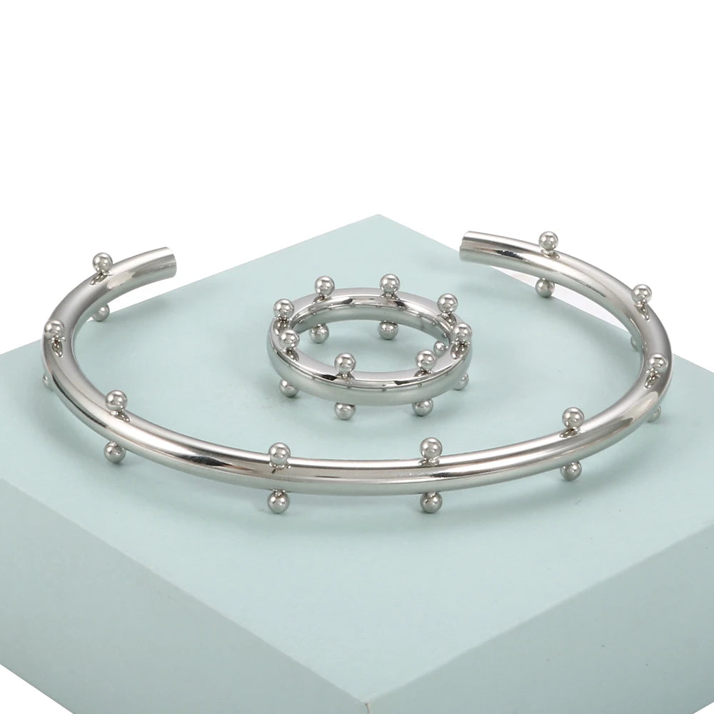 Trendy Round Ball Beaded Bracelets Bangles High Quality Stainless Steel Twist Balls Dots Bead Bangle for Women Jewelry Wholesale