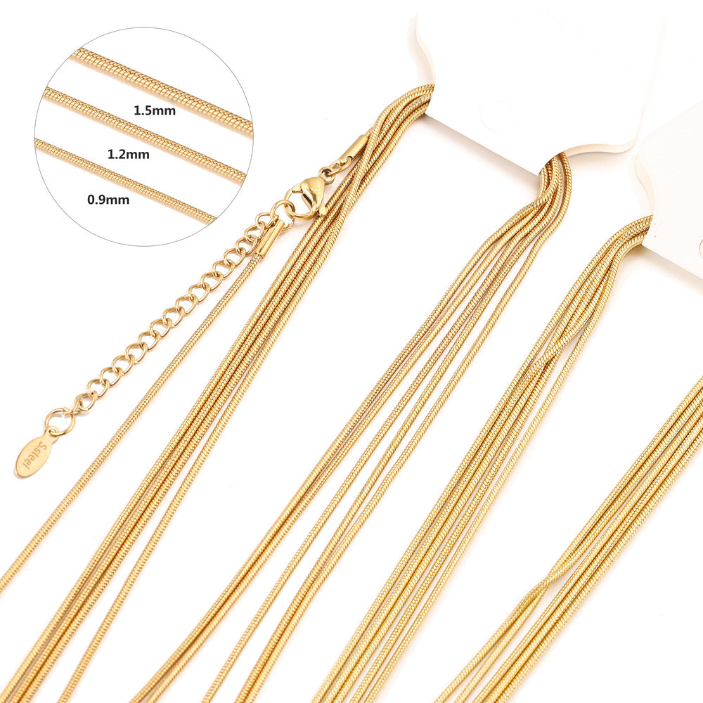5pcs Wholesale 0.9/1.2/1.5mm Plated 18K Gold Snake Round Chain Necklace for Men Women Silver Necklaces Fashion DIY Jewelry