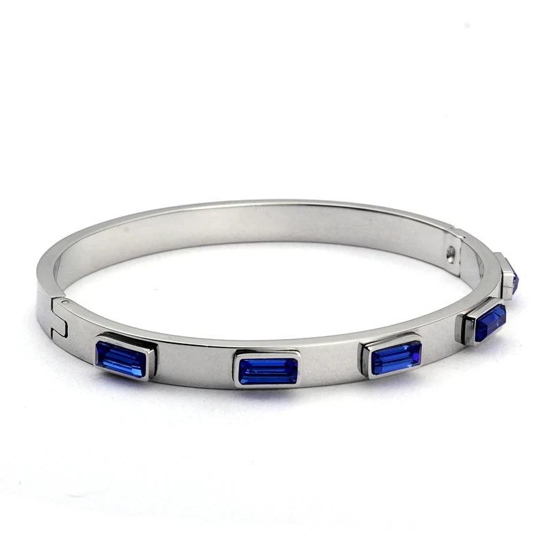Luxury Open Cuff Bangles Bracelets Crystal Zirconia Rose Gold Color Stainless Steel Bracelet for Women Men Fashion Jewelry