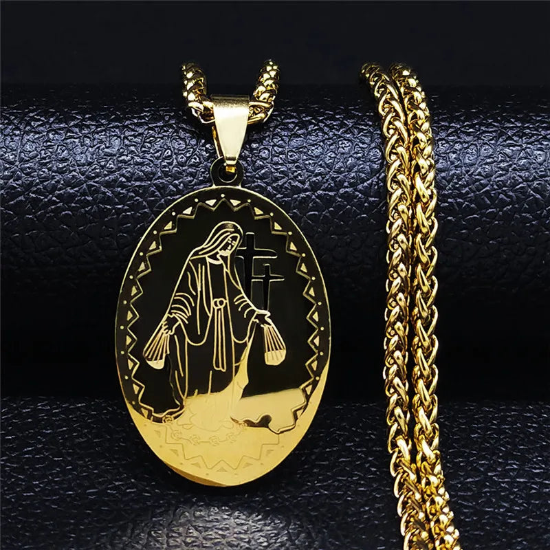 Hip Hop Virgin Mary Medal Our Lady of Guadalupe Necklace Stainless Steel Pendant Necklace Women/Men Jewelry virgen de guadalupe