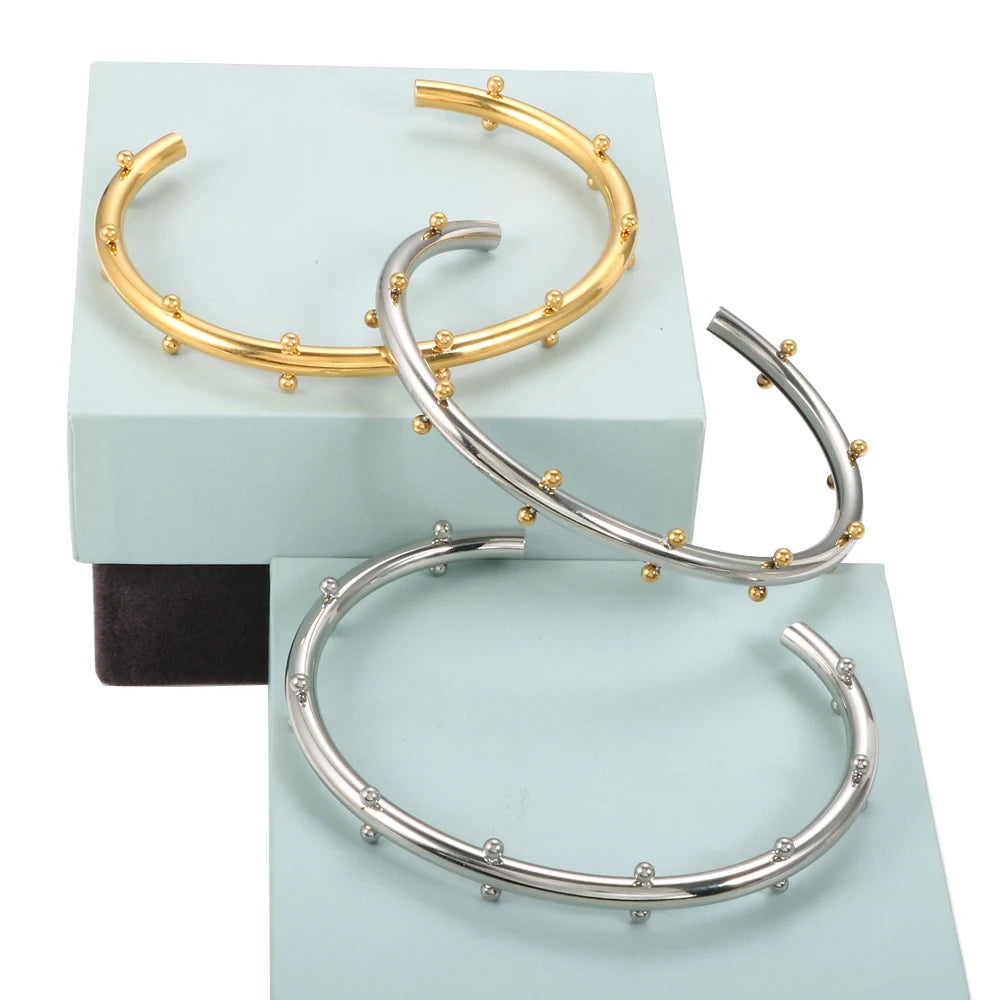 Trendy Round Ball Beaded Bracelets Bangles High Quality Stainless Steel Twist Balls Dots Bead Bangle for Women Jewelry Wholesale