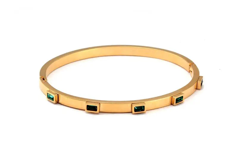 Luxury Open Cuff Bangles Bracelets Crystal Zirconia Rose Gold Color Stainless Steel Bracelet for Women Men Fashion Jewelry