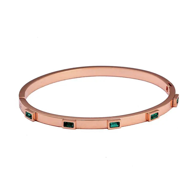 Luxury Open Cuff Bangles Bracelets Crystal Zirconia Rose Gold Color Stainless Steel Bracelet for Women Men Fashion Jewelry