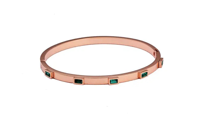 Luxury Open Cuff Bangles Bracelets Crystal Zirconia Rose Gold Color Stainless Steel Bracelet for Women Men Fashion Jewelry