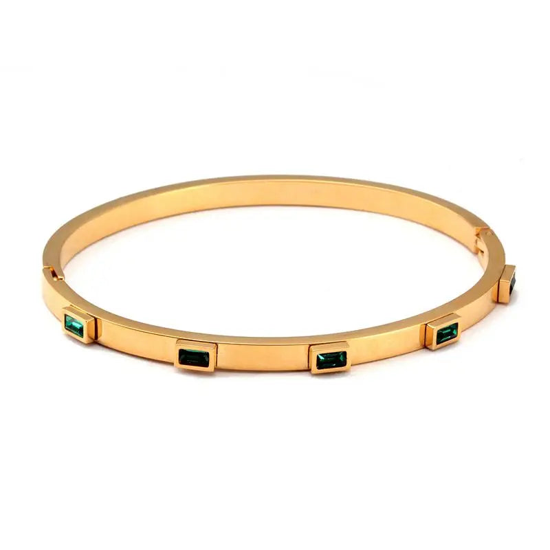 Luxury Open Cuff Bangles Bracelets Crystal Zirconia Rose Gold Color Stainless Steel Bracelet for Women Men Fashion Jewelry