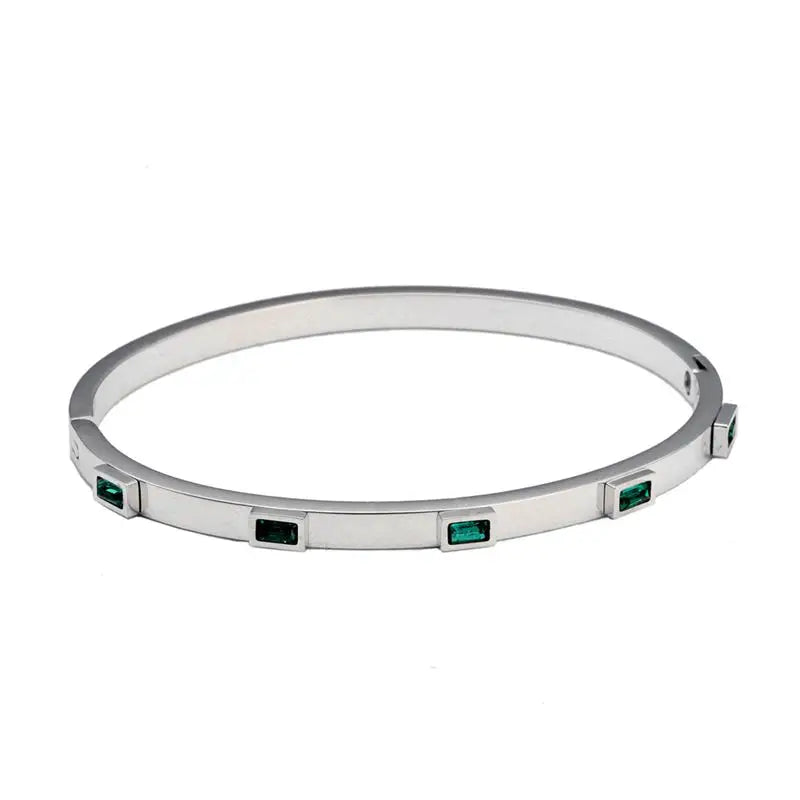 Luxury Open Cuff Bangles Bracelets Crystal Zirconia Rose Gold Color Stainless Steel Bracelet for Women Men Fashion Jewelry