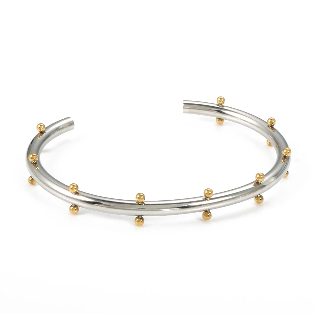 Trendy Round Ball Beaded Bracelets Bangles High Quality Stainless Steel Twist Balls Dots Bead Bangle for Women Jewelry Wholesale