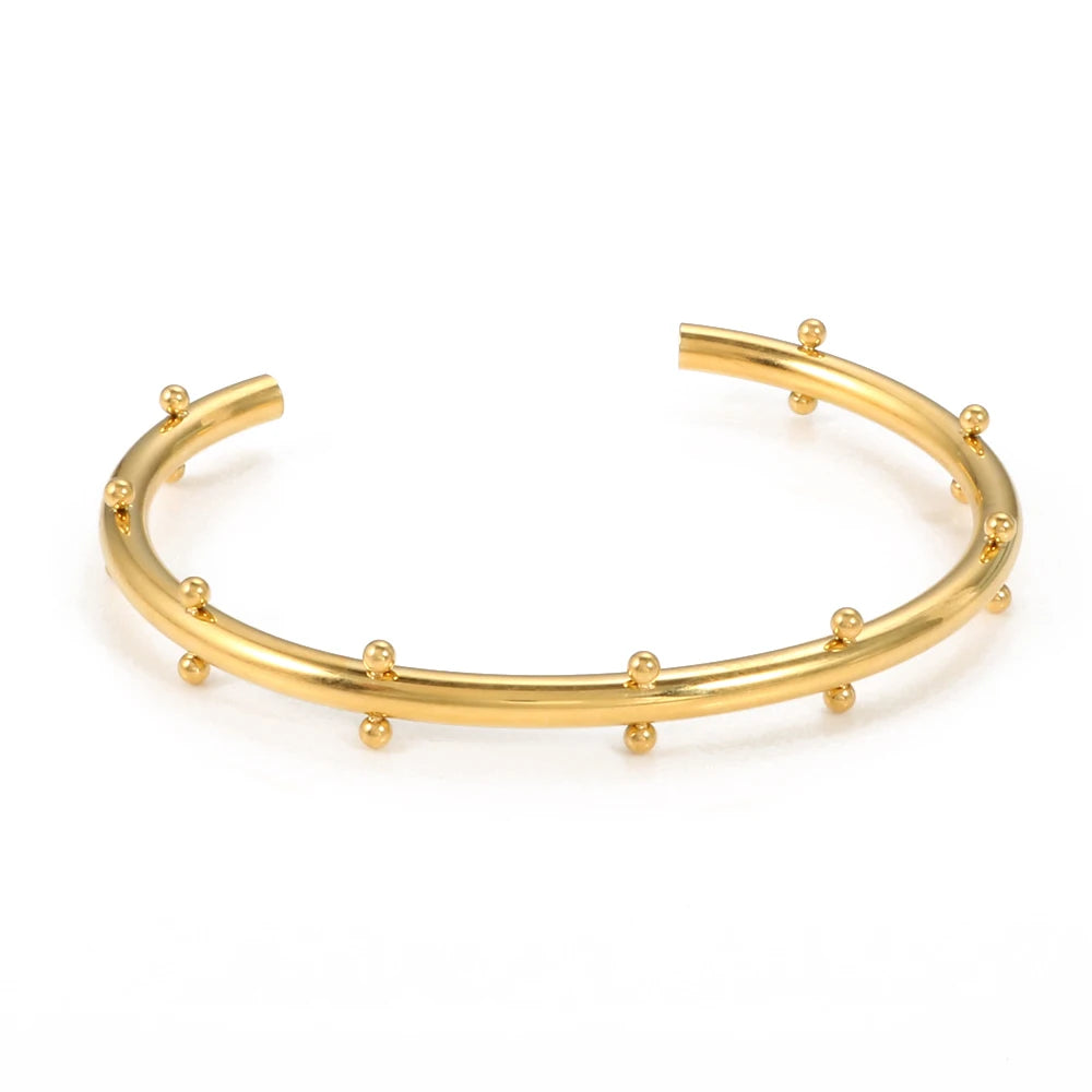 Trendy Round Ball Beaded Bracelets Bangles High Quality Stainless Steel Twist Balls Dots Bead Bangle for Women Jewelry Wholesale