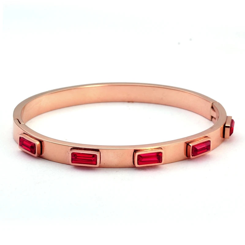 Luxury Open Cuff Bangles Bracelets Crystal Zirconia Rose Gold Color Stainless Steel Bracelet for Women Men Fashion Jewelry