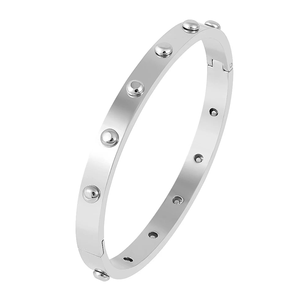 Trendy Round Ball Beaded Bracelets Bangles High Quality Stainless Steel Twist Balls Dots Bead Bangle for Women Jewelry Wholesale