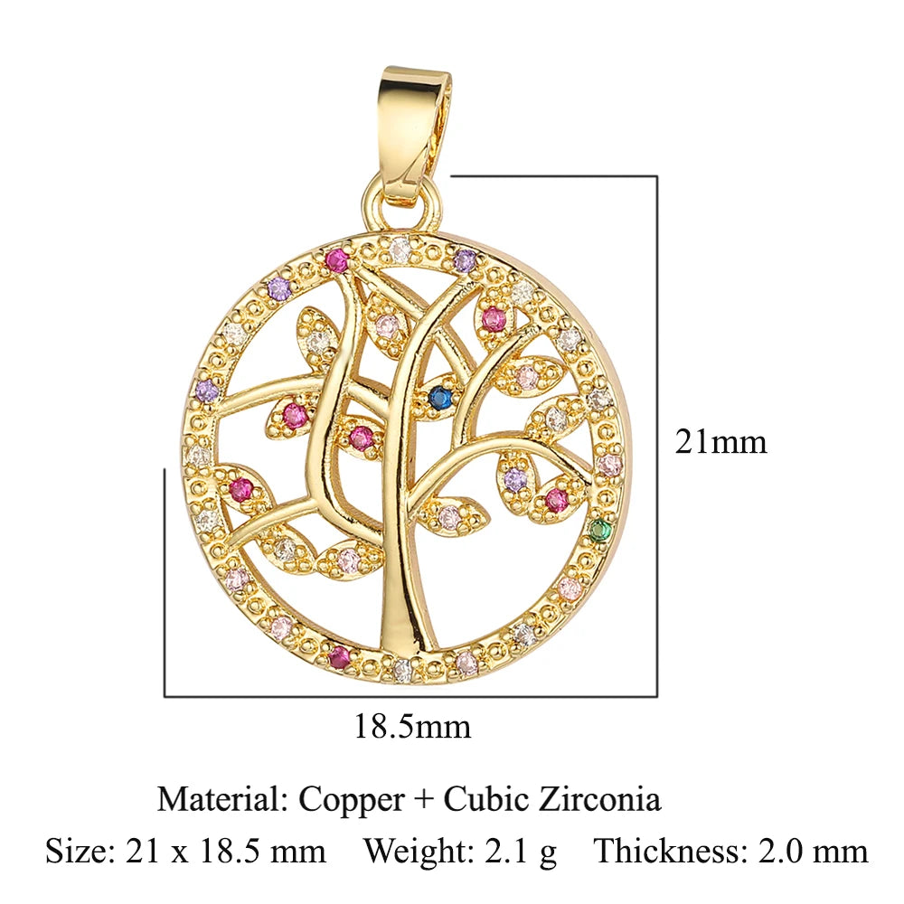 3pcs/Lot Cross Sunflower Cubic Zirconia Pendant Life Tree Maple Leaf Grape Cherry Brass CZ Charms DIY Jewelry Necklace Pendants