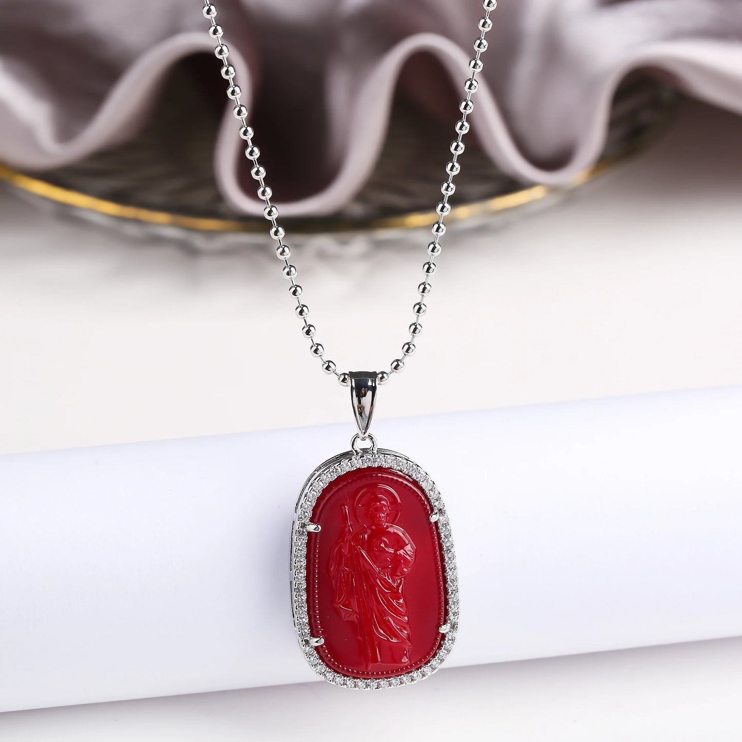 Gold/Silver Hot Sale Religious Style Gold Plated St. Jude Zircon Pendant Necklace Personalized for Man Woman Party Jewelry Gift