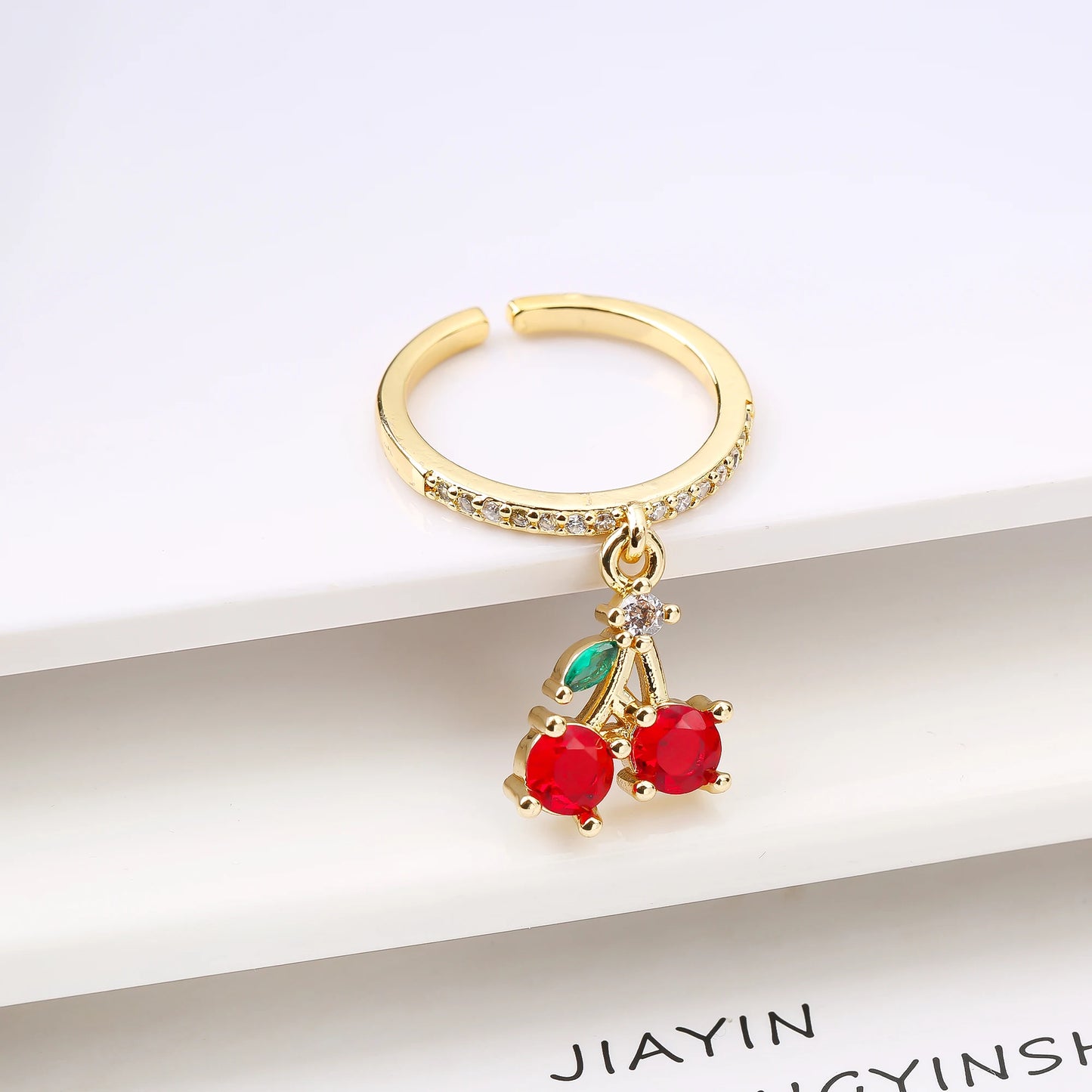 Sweet And Lovely Fruit Cherry Crystal Zirconia Opening Adjustable Ring Simple For Woman Girl Daily Party New Fashion Jewelry