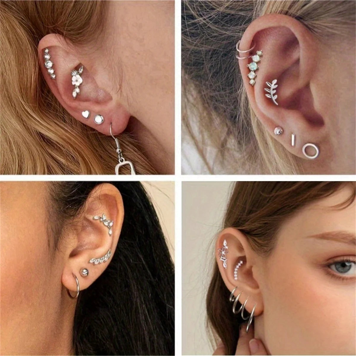 1/4/6/8Pcs 16G Stainless Steel Screw Back Stud Earrings for Women,Cubic Zerconia Cartilage Conch Helix Ear Piercing Jewelry