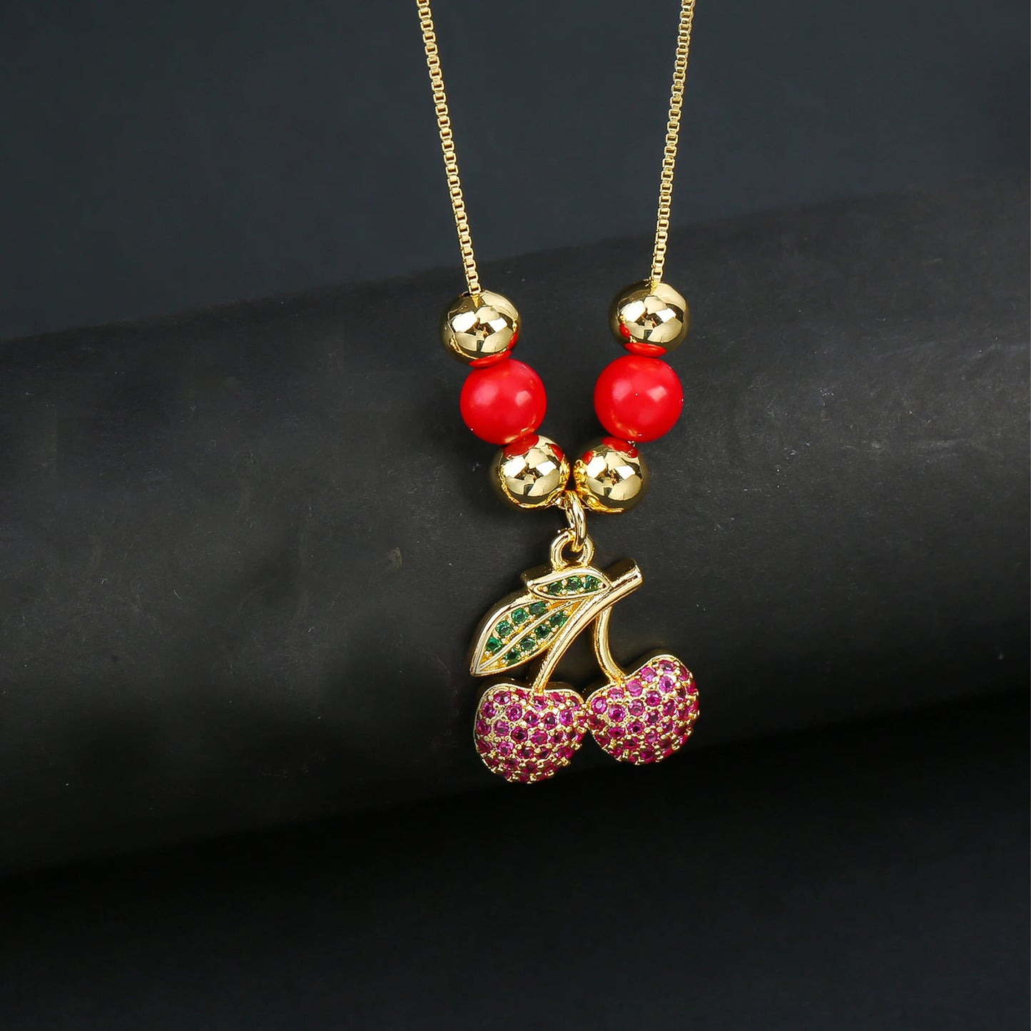Hot Sale Crystal Red Cherry Pendant Necklace For Woman Gold Plated Fruit Collarbone Chain Fashion Daily Party Jewelry Gift