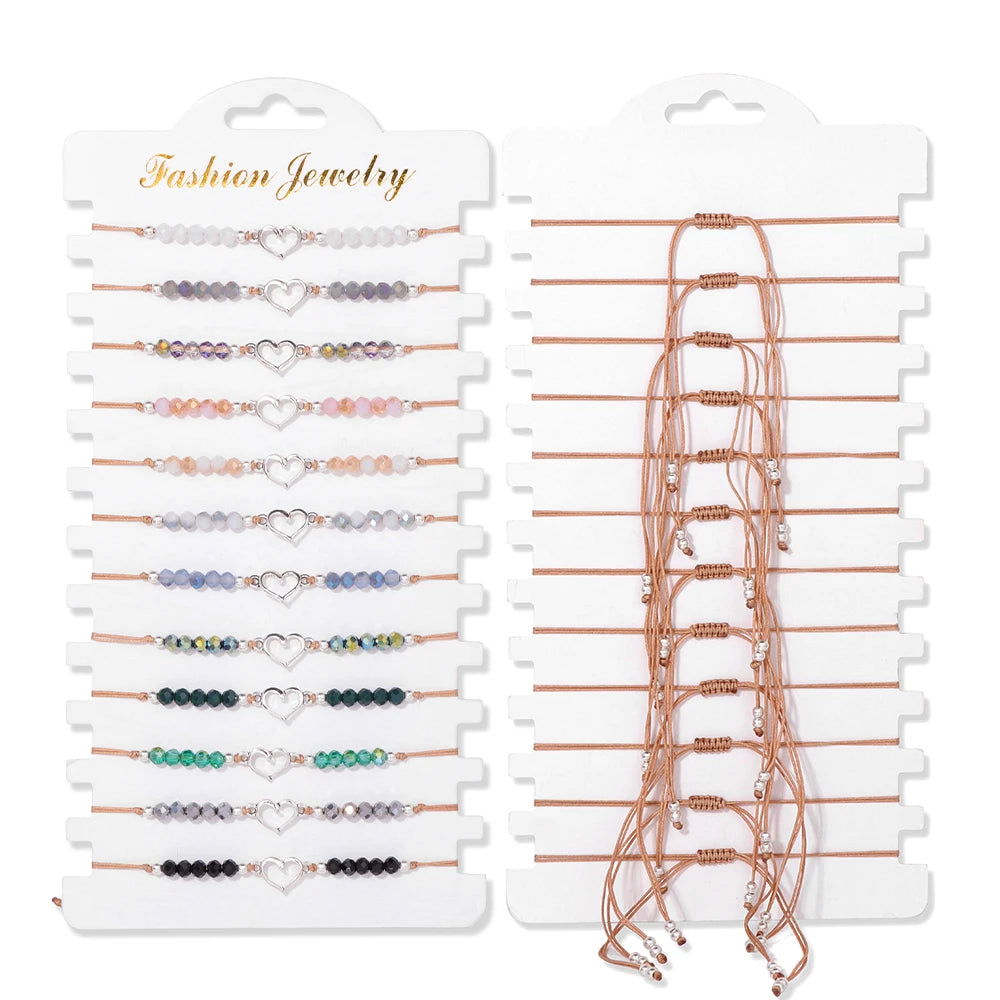Wholesale 12Pcs/Set Colorful Natural Stone Bracelets Adjustable Rope Braided Bracelet Handmade Bohemia Bracelets with Cards