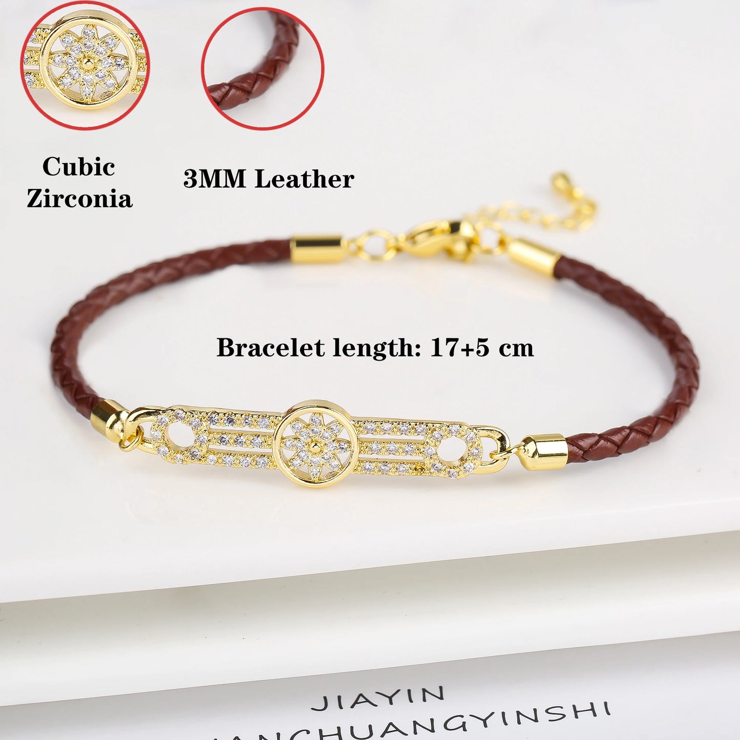 High Quality Cubic Zirconia Rectangle Accessory Leather Rope Bracelet Luxury for Party Wedding Jewelry Fine Gift Dropshipping