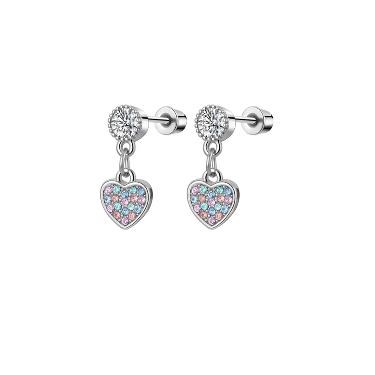 2/8pcs Hypoallergenic Heart Flower Dangle Screw Back Earrings,Flat Back Ear Studs Butterfly Cartilage Tragus Piercing Jewelry