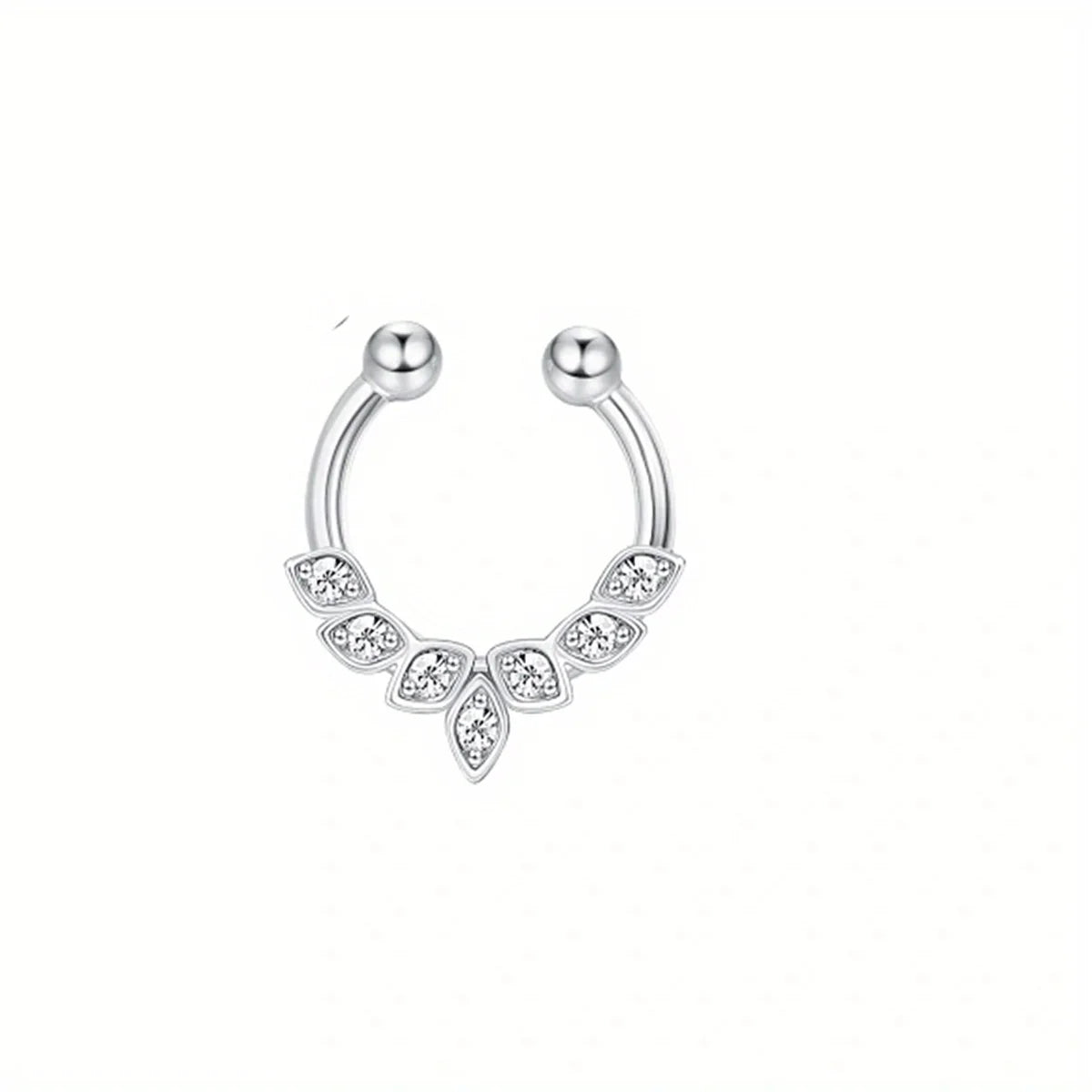 1/4Pcs Simple Fashion Stainless Steel Fake Septum Nose Ring, Clip On Cubic Zerconia Faux Nose Rings Non Piercing Septum Jewelry