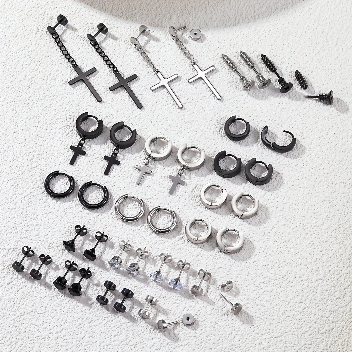 40Pcs Fashion Retro Stainless Steel Earring Set,Cubic Zirconia Tragus Spiral Ear Cartilage Hypoallergenic Piercing Jewelry