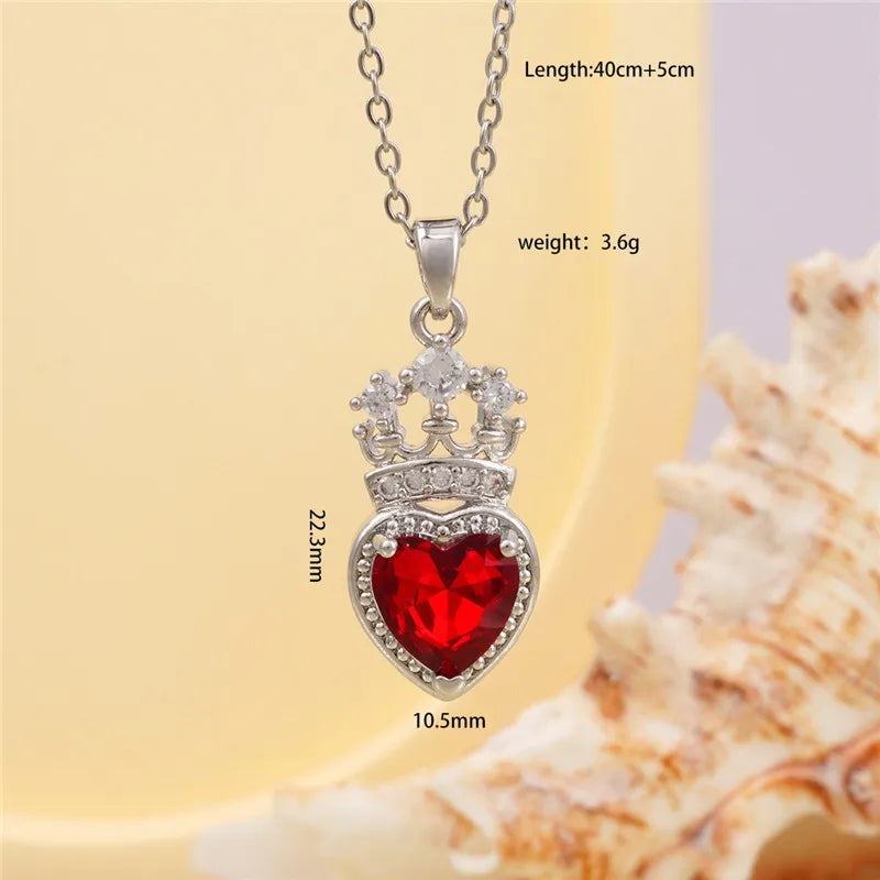 High Grade Crown Heart Zircon Pendant Necklace Stainless Steel Chains Geometric Choker Jewelry Party Gifts For Women Girls