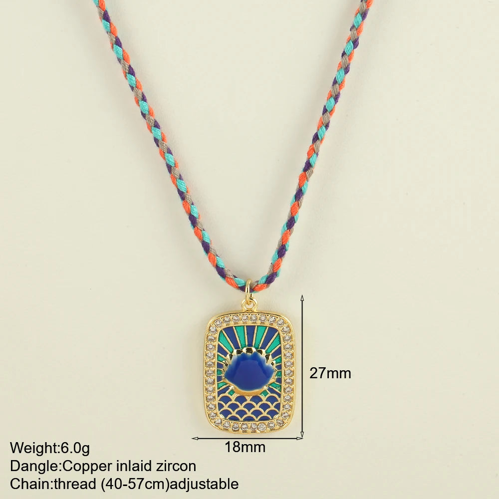 Bohemian POP Art Heart Necklace For Women Gothic Evil Blue Eye Collars Handwoven Wool Chain Choker Tarot Card Summer Jewelry