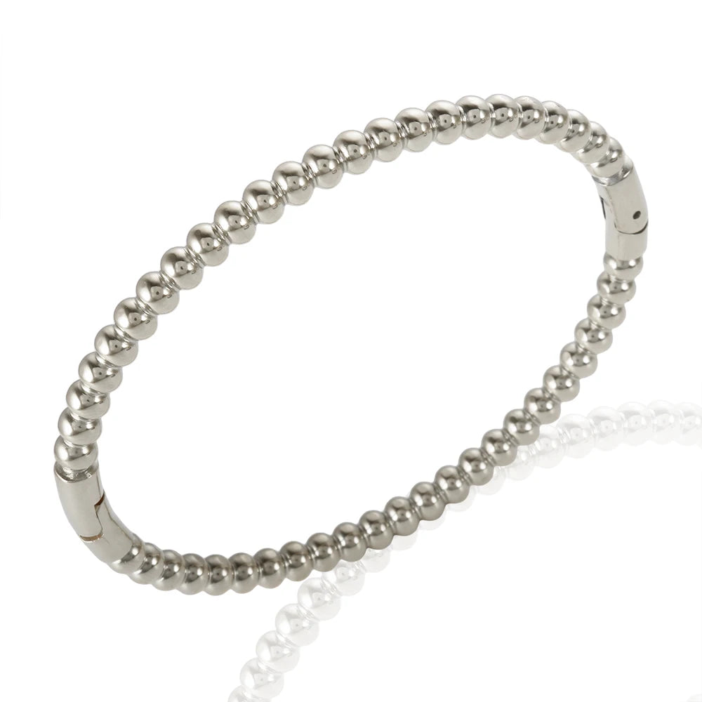 Trendy Round Ball Beaded Bracelets Bangles High Quality Stainless Steel Twist Balls Dots Bead Bangle for Women Jewelry Wholesale