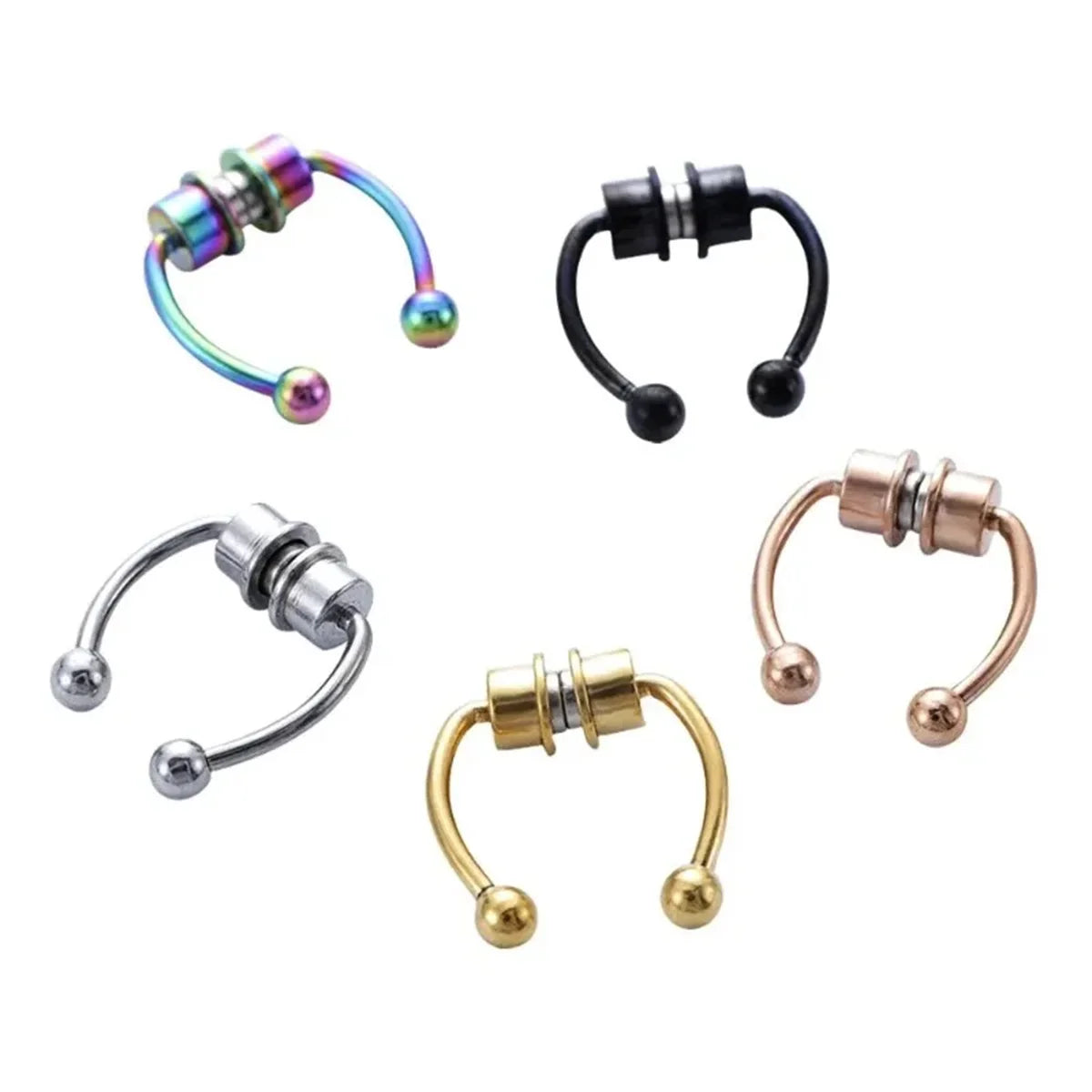 1/2/3/4/5pcs Fake Magnetic Stainless Steel Nose Rings,Non Piercing Septum Rings Magnetic Nose Ring Clipped Onto The Nose