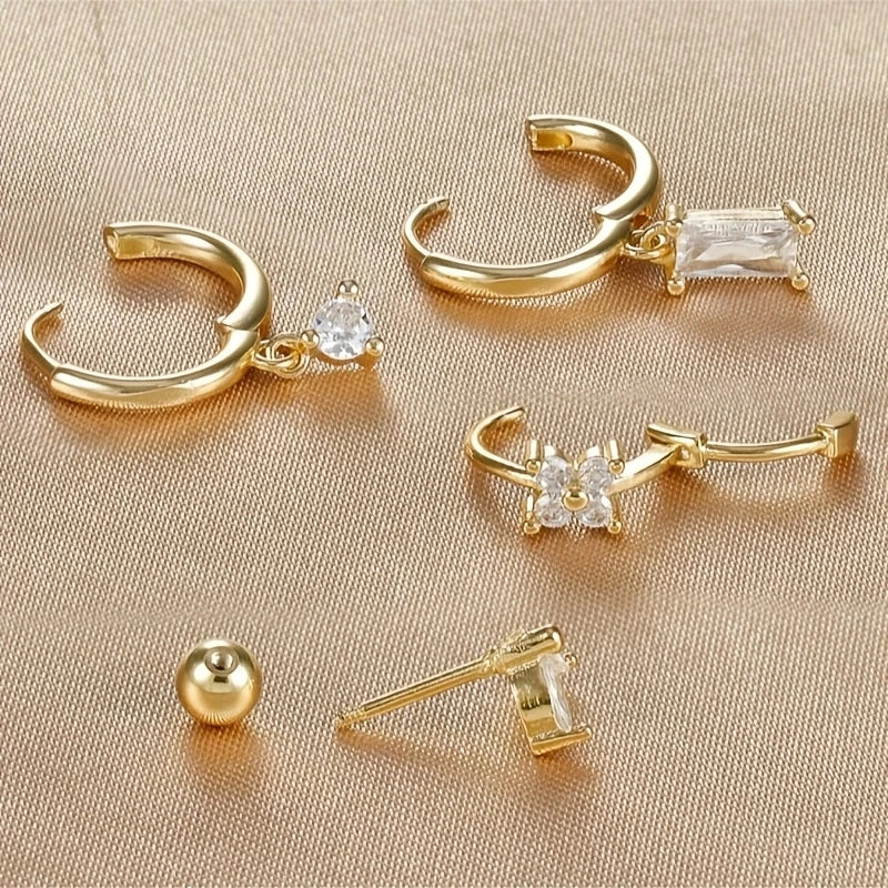 2/8pcs Fashion Novel Stainless Steel Huggies Hoop Earrings,Little Crystal Zirconia Pendant Cartilage Helix Ear Piercing Jewelry