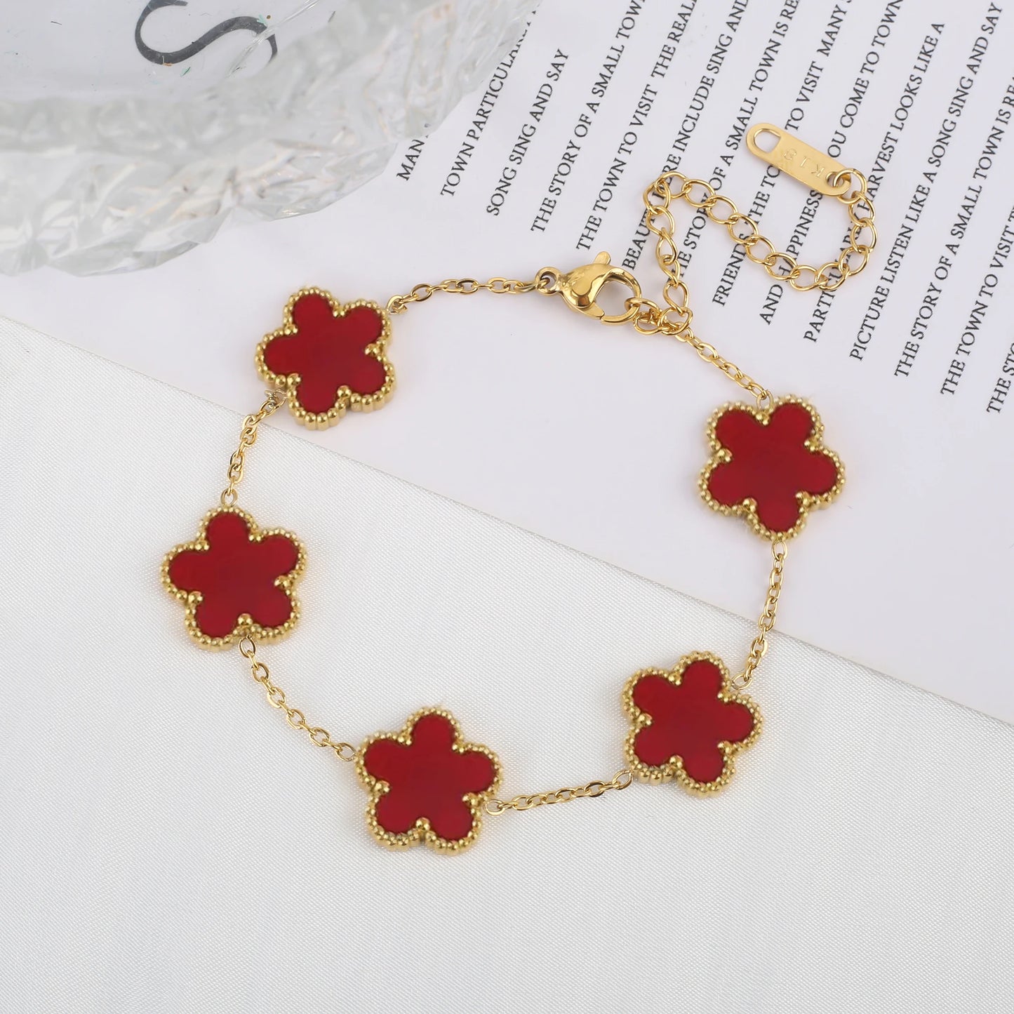 Light Luxury Fashion Stainless Steel Five Leaf Flower Adjustable Bracelet Vintage for Men Women Fashion Wrist Jewelry Clover