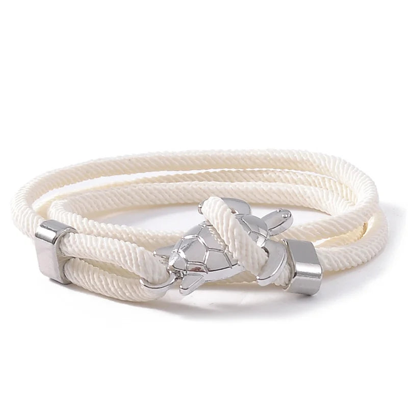 Male Silver Color Sea Turtle Rope Bracelets For Women Men Wristband Jewelry High Quality Milan Line Pure Hand Knitting Bracelet