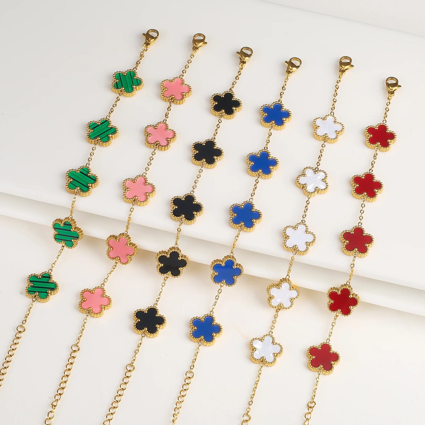 Fashion Stainless Steel Five Leaf Flower Women Jewelry Set Bracelet Necklace Earrings Simple for Woman Clover Brand Jewelry
