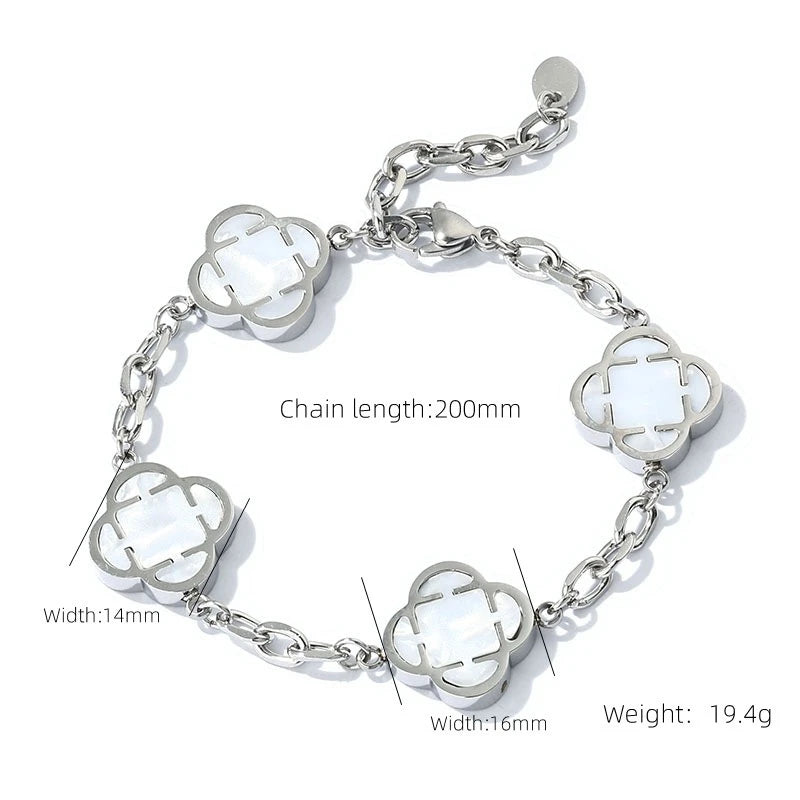 Casual Petal Chain Bracelets for Men,Natural Shell Stainless Steel Chain Links Wristband,Stylish Birthday Gift for Son Husband