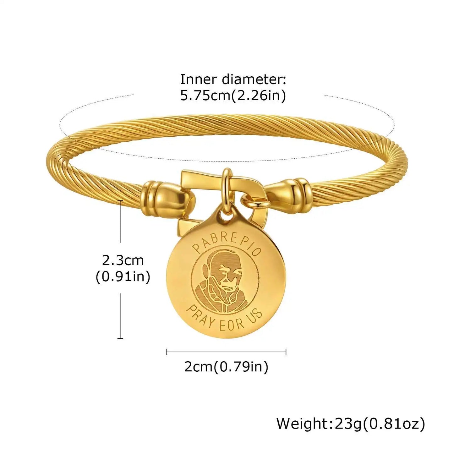 Prjewel Unique Stainless Steel Bracelets For Women Padre Pio Catholic Saint Round Accessory Bangles Religious Jewelry Set Gifts