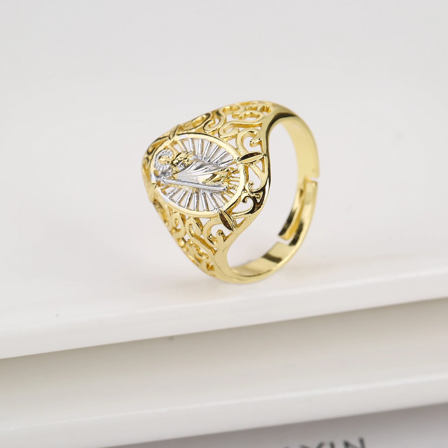 Gold Plated Classic Religious Character St. Jude Adjustable Ring Fashion for Man Woman Party Wedding Jewelry Gift Daily Wear