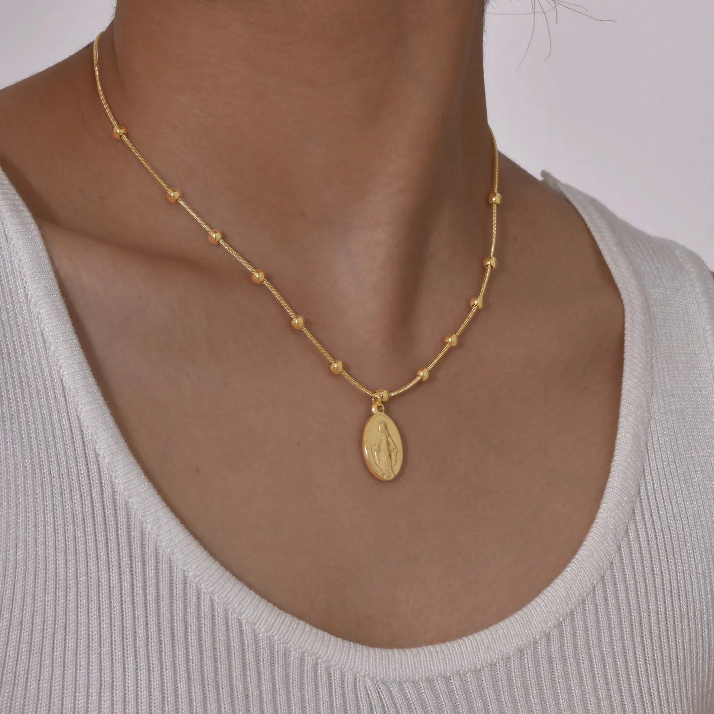 Holy Virgin Rosary Necklace for Women,Stainless Steel Bead Snake Chain Necklaces,Classic Religion Jewelry Gift