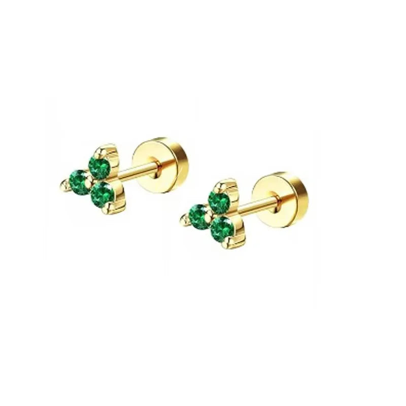 2Pcs Delicate Hypoallergenicity 18K Gold Green Gemstone Flat Back Earrings for Women Girls,Fashion Small Hoop Earrings Jewelry
