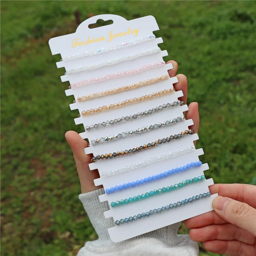 Wholesale 12Pcs/Set Colorful Natural Stone Bracelets Adjustable Rope Braided Bracelet Handmade Bohemia Bracelets with Cards