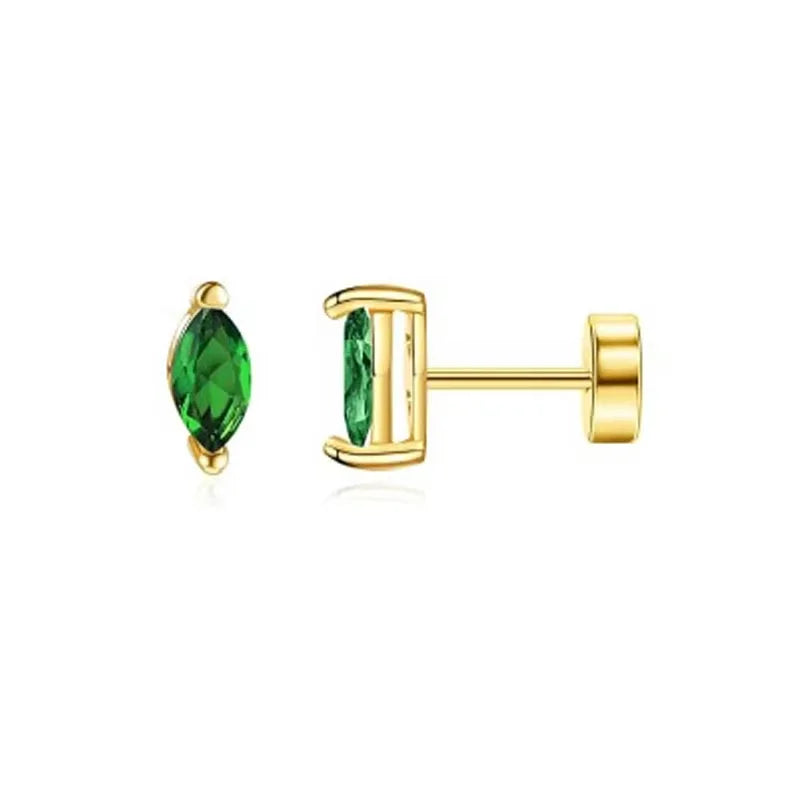 2Pcs Delicate Hypoallergenicity 18K Gold Green Gemstone Flat Back Earrings for Women Girls,Fashion Small Hoop Earrings Jewelry