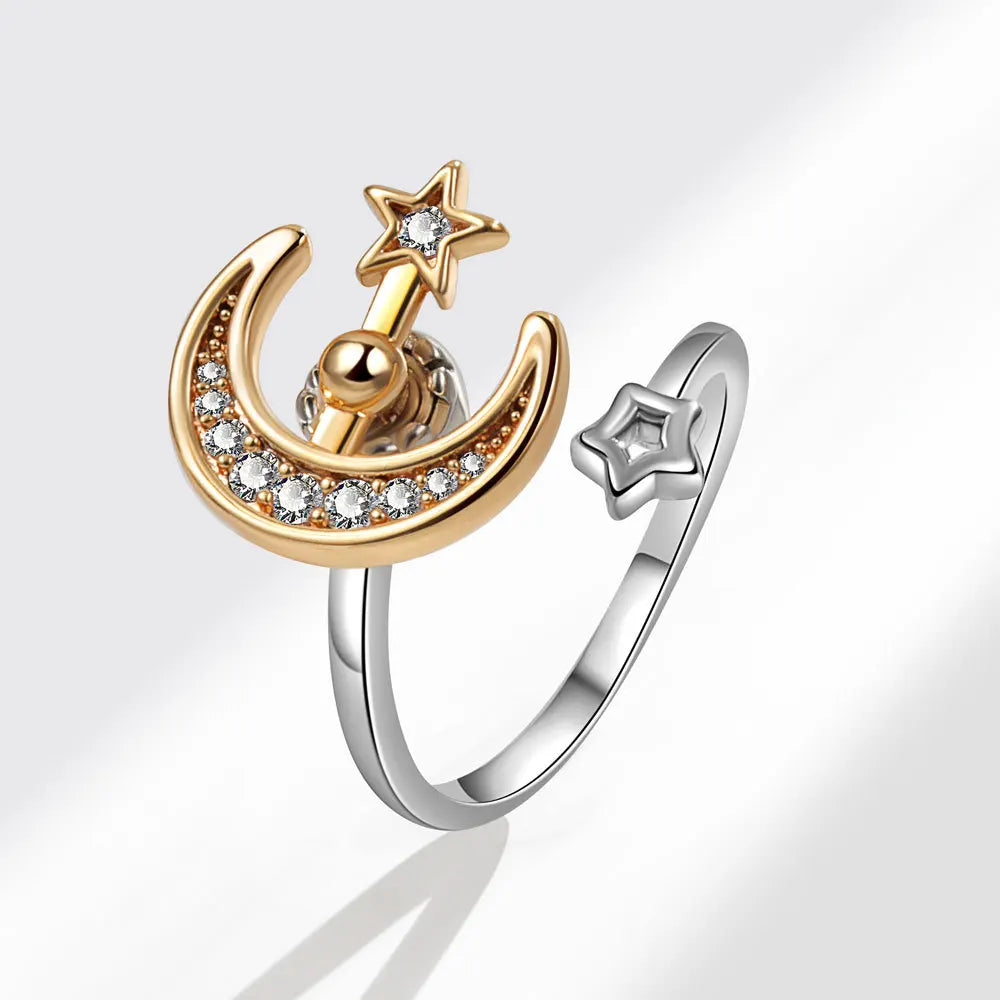 Versatile Flower Rotatable Cubic Zirconia Size Adjustable Rings For Women Gold Copper Metal Ring Party Jewelry
